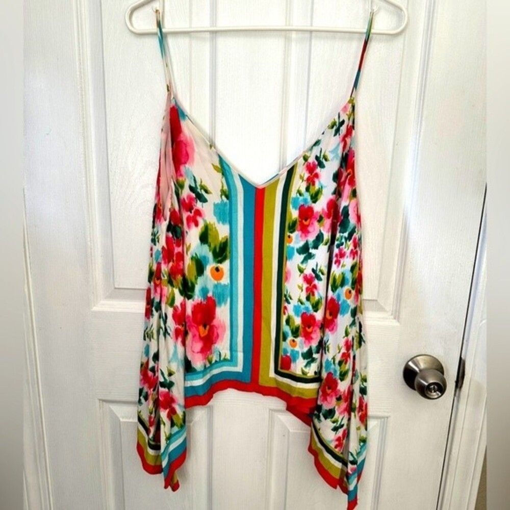 Zara Women Asymmetrical Flowy Top Floral Spaghetti Strap Lined Size Medium